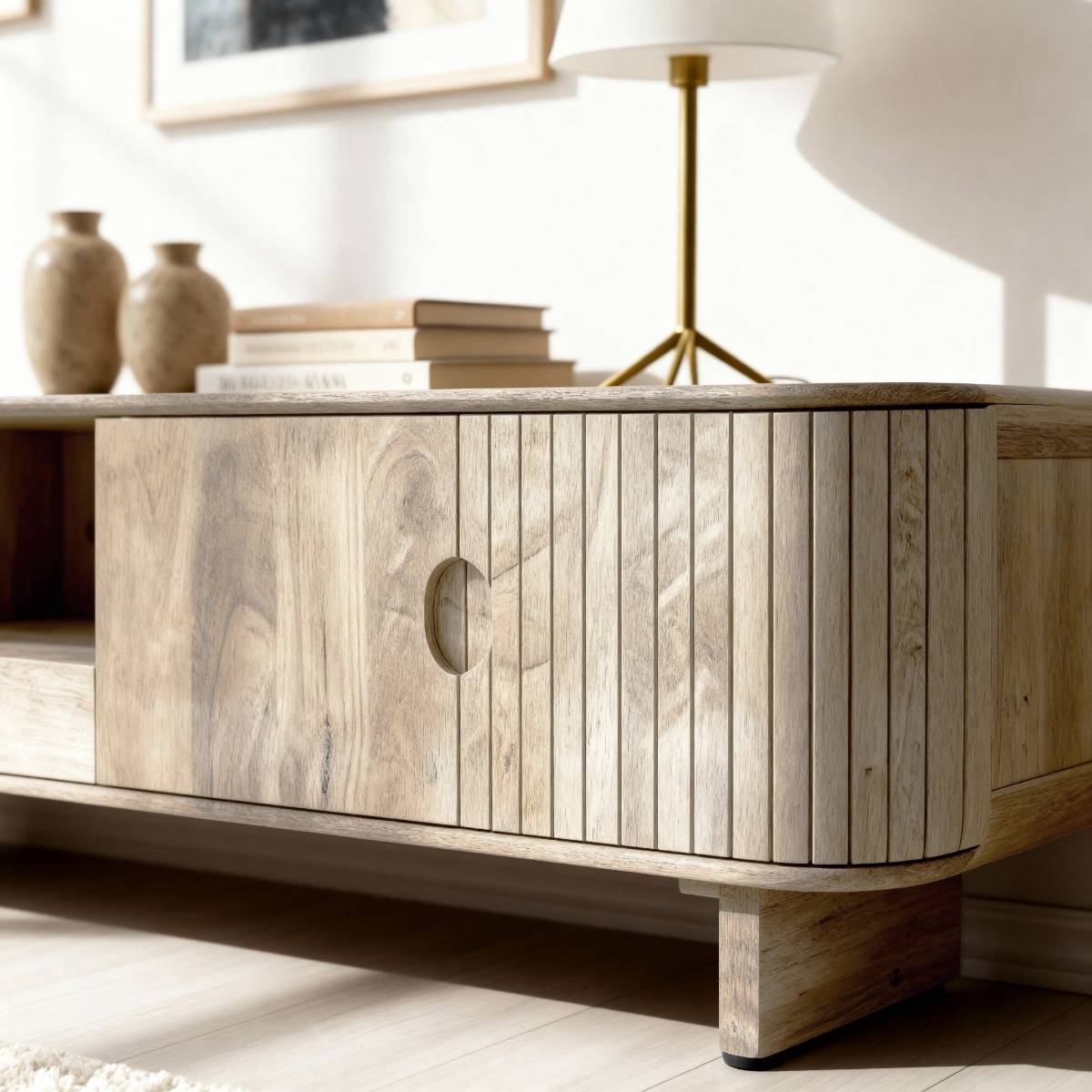 Meuble TV en bois de manguier YONI bois clair, MADE IN MEUBLES 