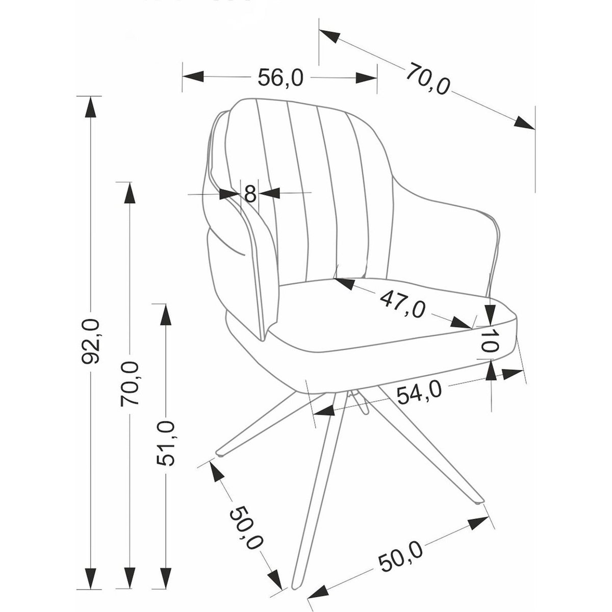 Chaise pivotante tapissée avec accoudoirs gris chiné, RECOLLECTION