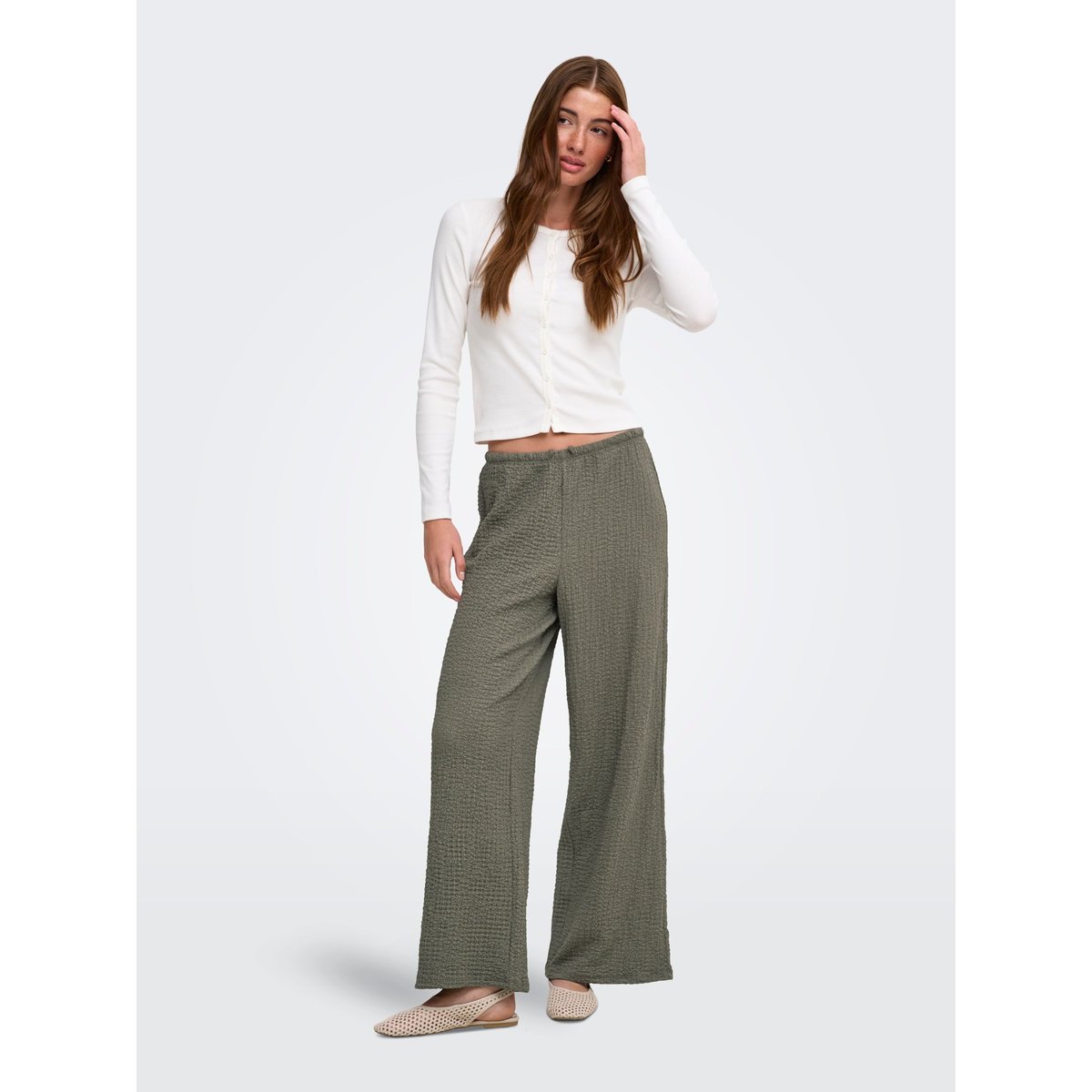 Pantalon À Jambe Large grise - smokey olive, ONLY