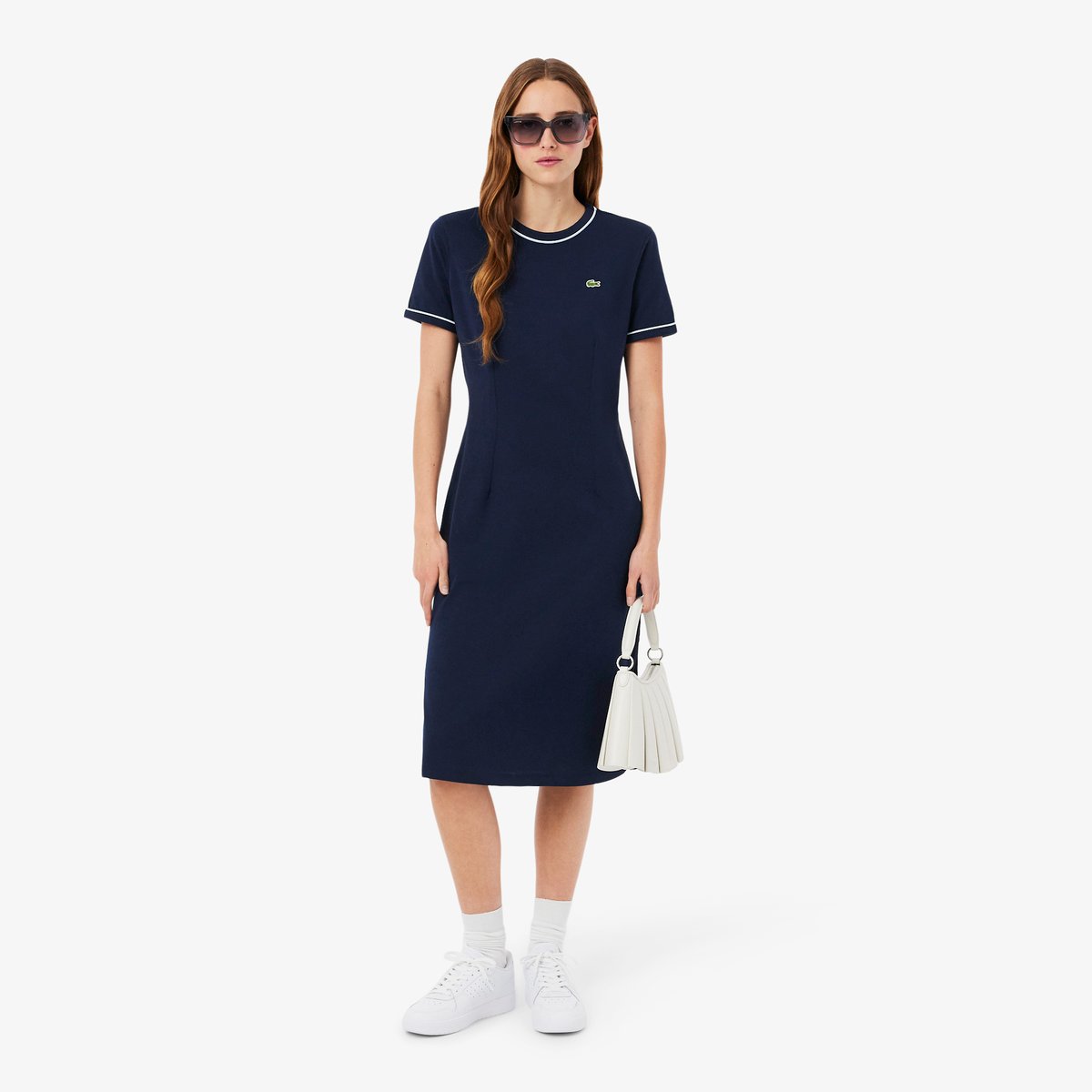 Robe t-shirt jersey liserés bleu-3ui, LACOSTE