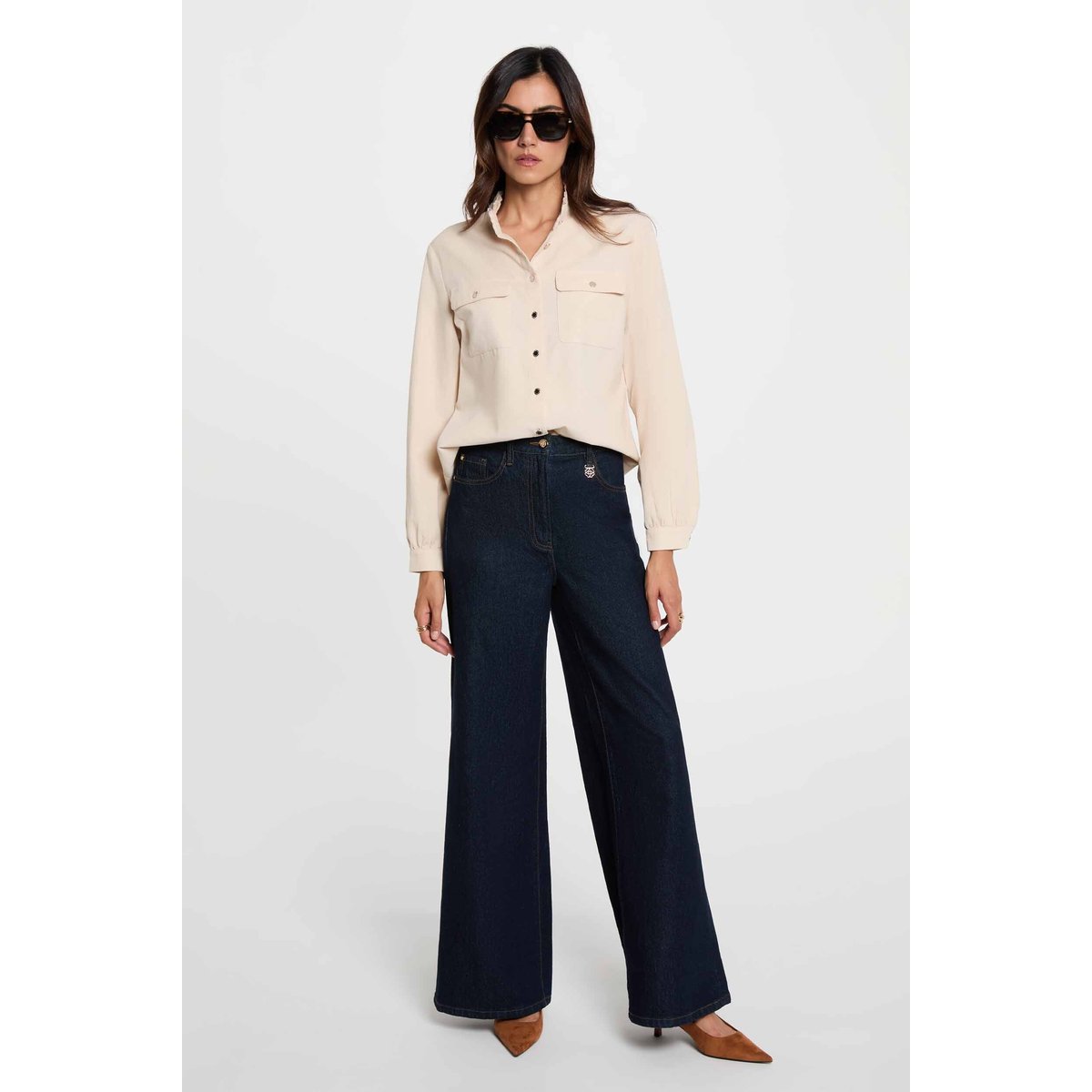 Chemise velours manches longues ivoire, MORGAN
