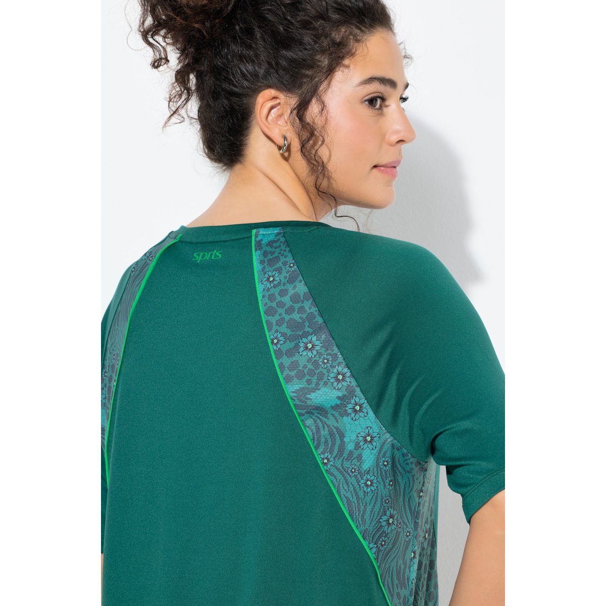T-shirt technique motif floral/léopard vert bouteille, ULLA POPKEN