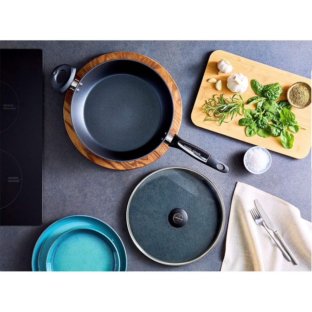 28cm Forged Aluminium Saute Pan with Lid graphite, MORPHY RICHARDS