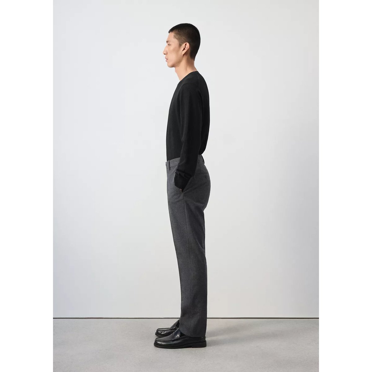 Pantalon flanelle regular-fit gris chiné foncé, MANGO MAN