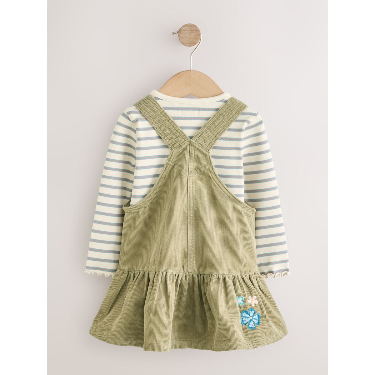 Robe salopette velours/haut manches longues vert olive, NEXT