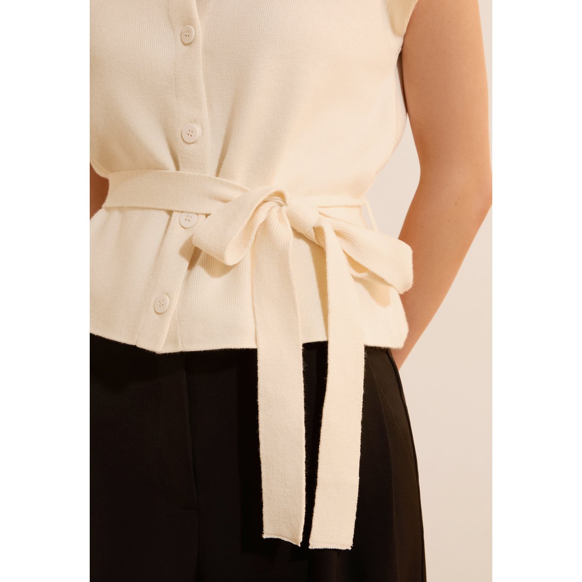 Cardigan à manches courtes avec lien à nouer SIDONIE VESTE ecru, ETAM