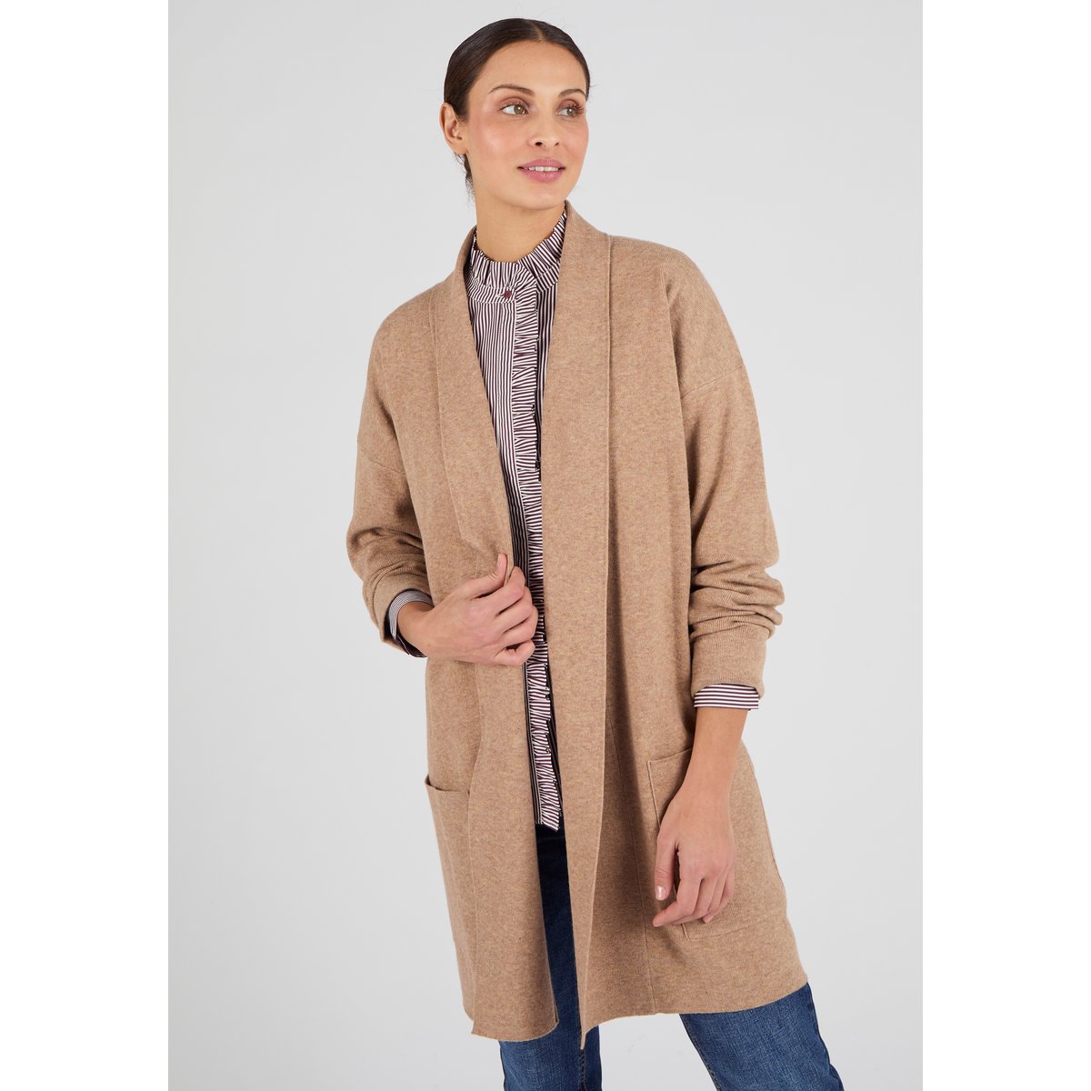 Gilet esprit manteau Thermolactyl marron chiné, DAMART