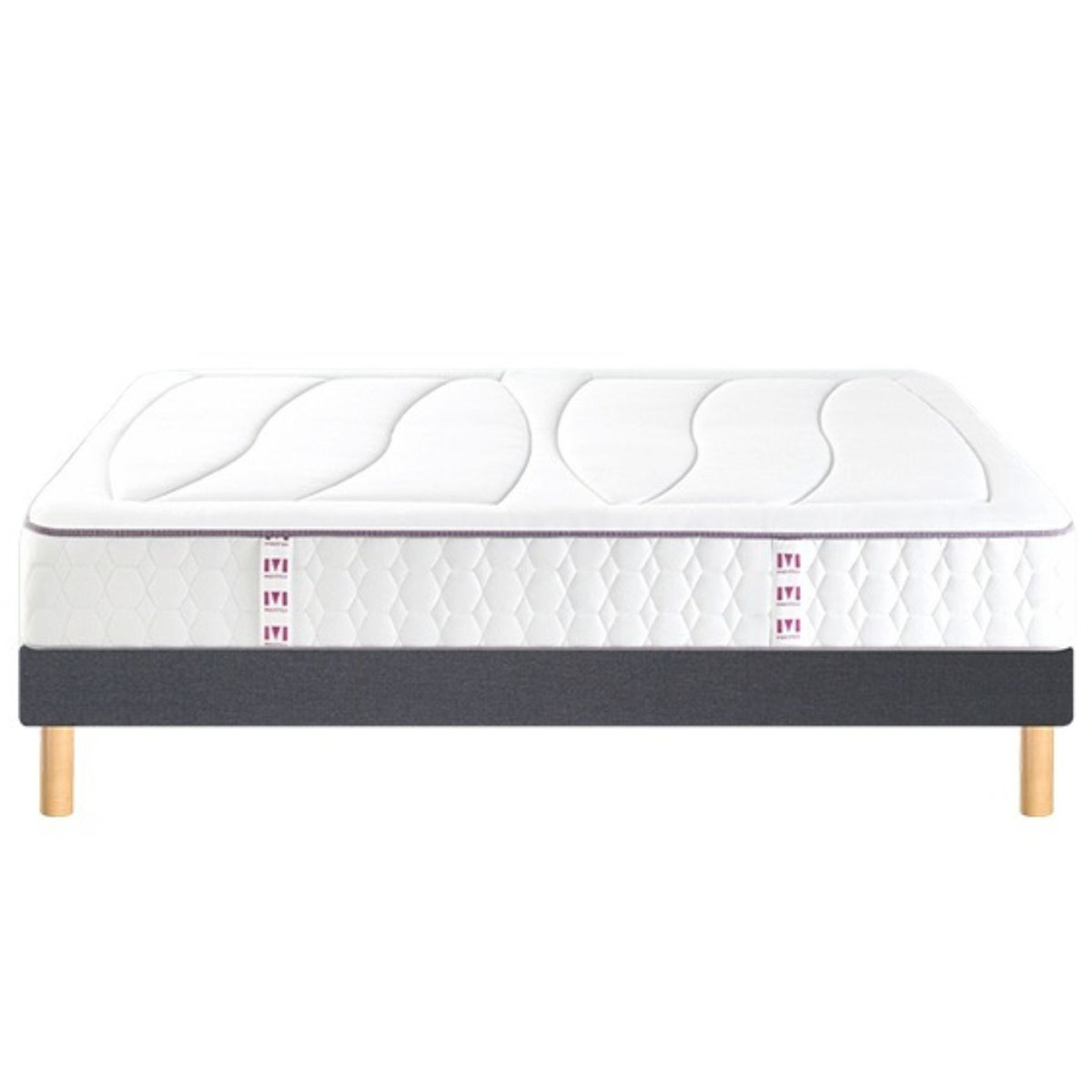 Ensemble matelas ressorts ensachés et mémoire de forme BEAUTY BED, sommier medium et pieds blanc, MERINOS
