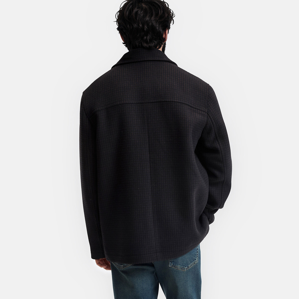 Checked Straight Fit Long Jacket brown + navy, LA REDOUTE COLLECTIONS