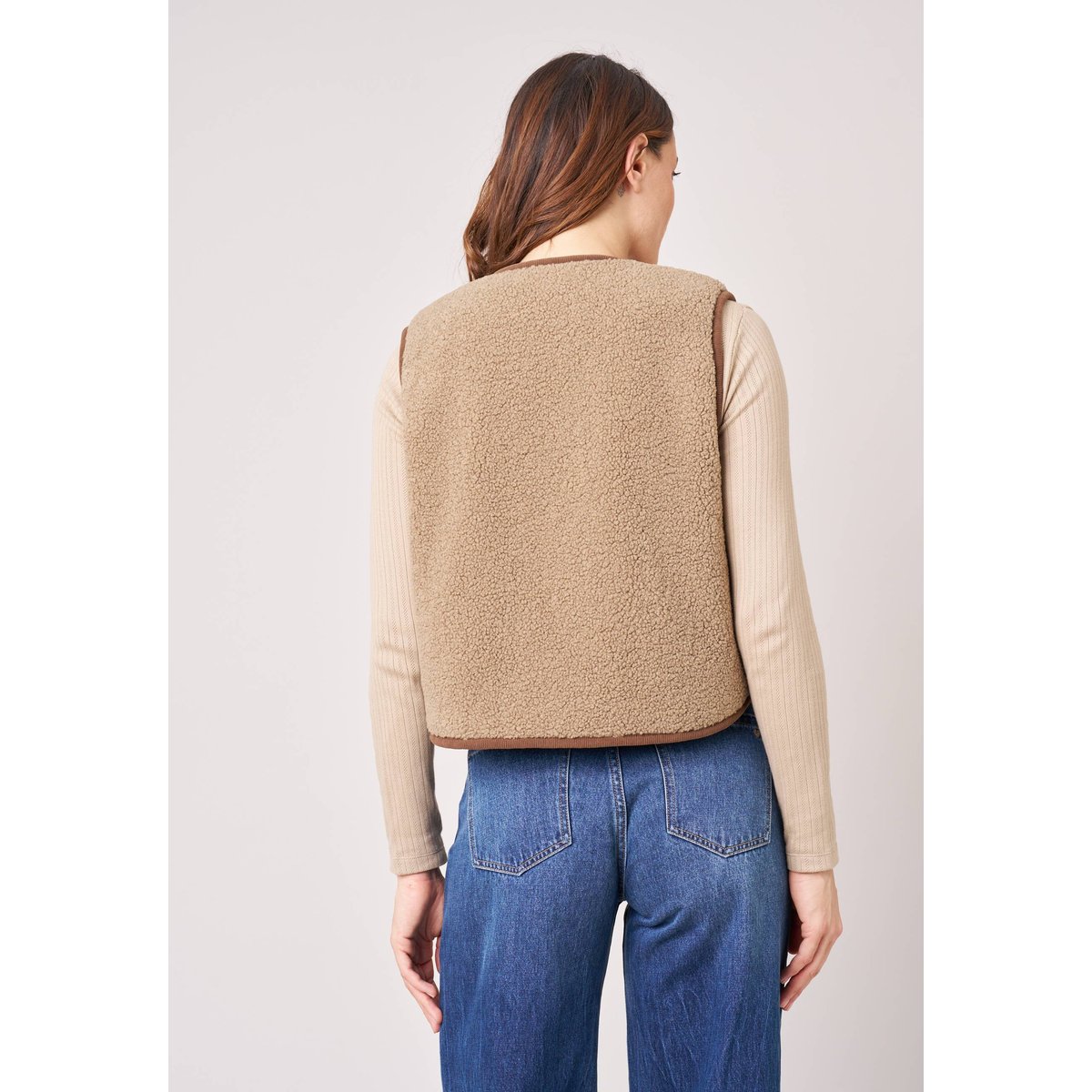 Gilet sans manches femme réversible AZMIRA beige, DEELUXE