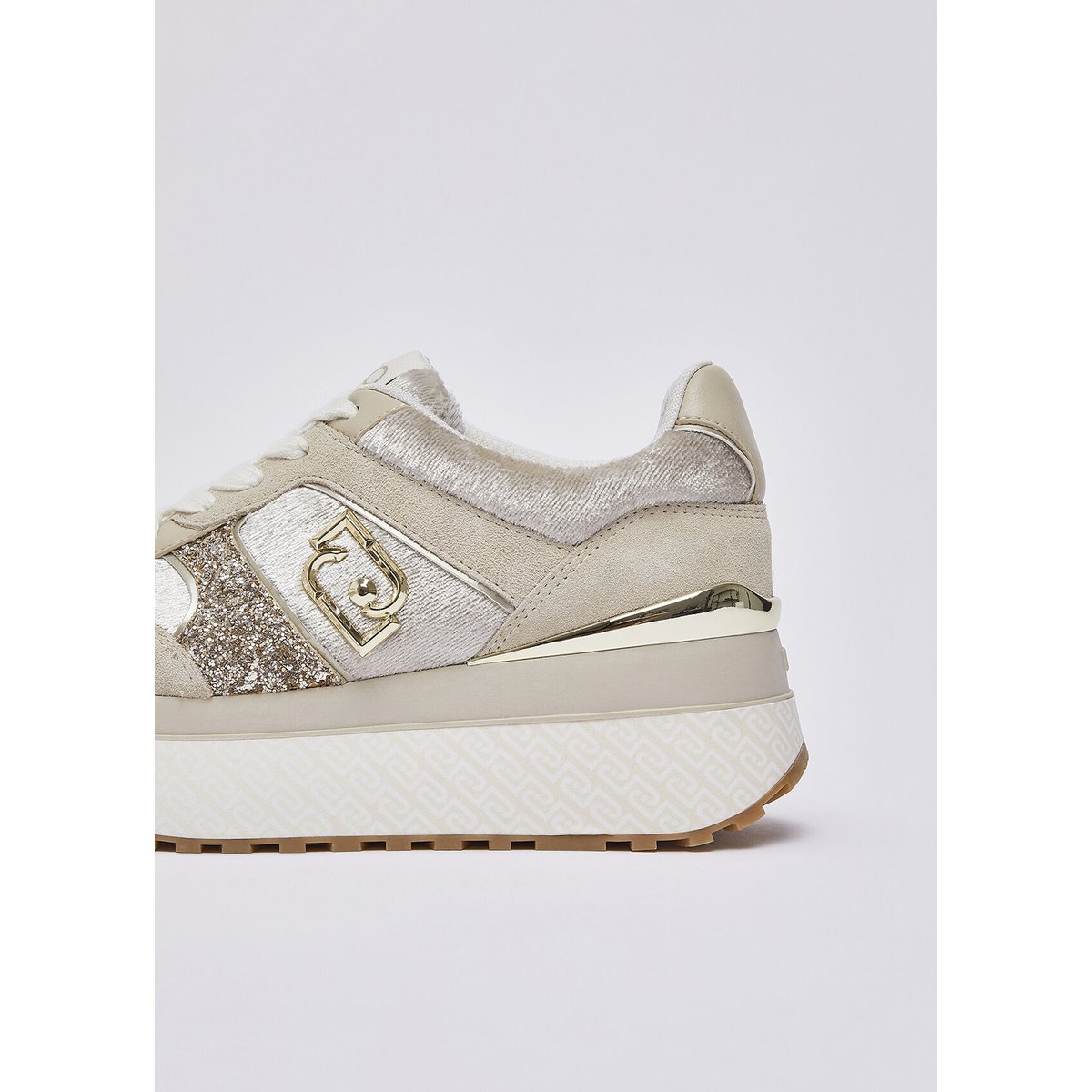 Baskets super plateforme effet velours blanc et beige, LIU JO