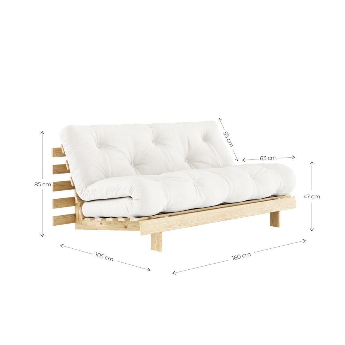 Canapé convertible 160x200cm en bois naturel et tissu- ROOTS bordeaux, KARUP DESIGN