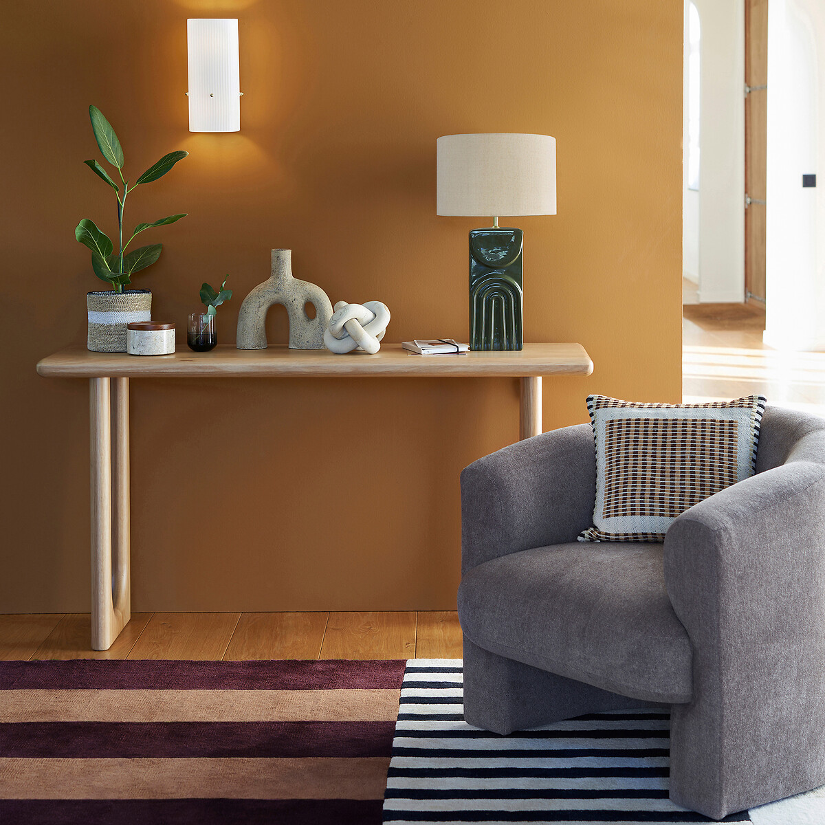 Danny Brass and Streaked Glass Wall Light white/brass, LA REDOUTE INTERIEURS