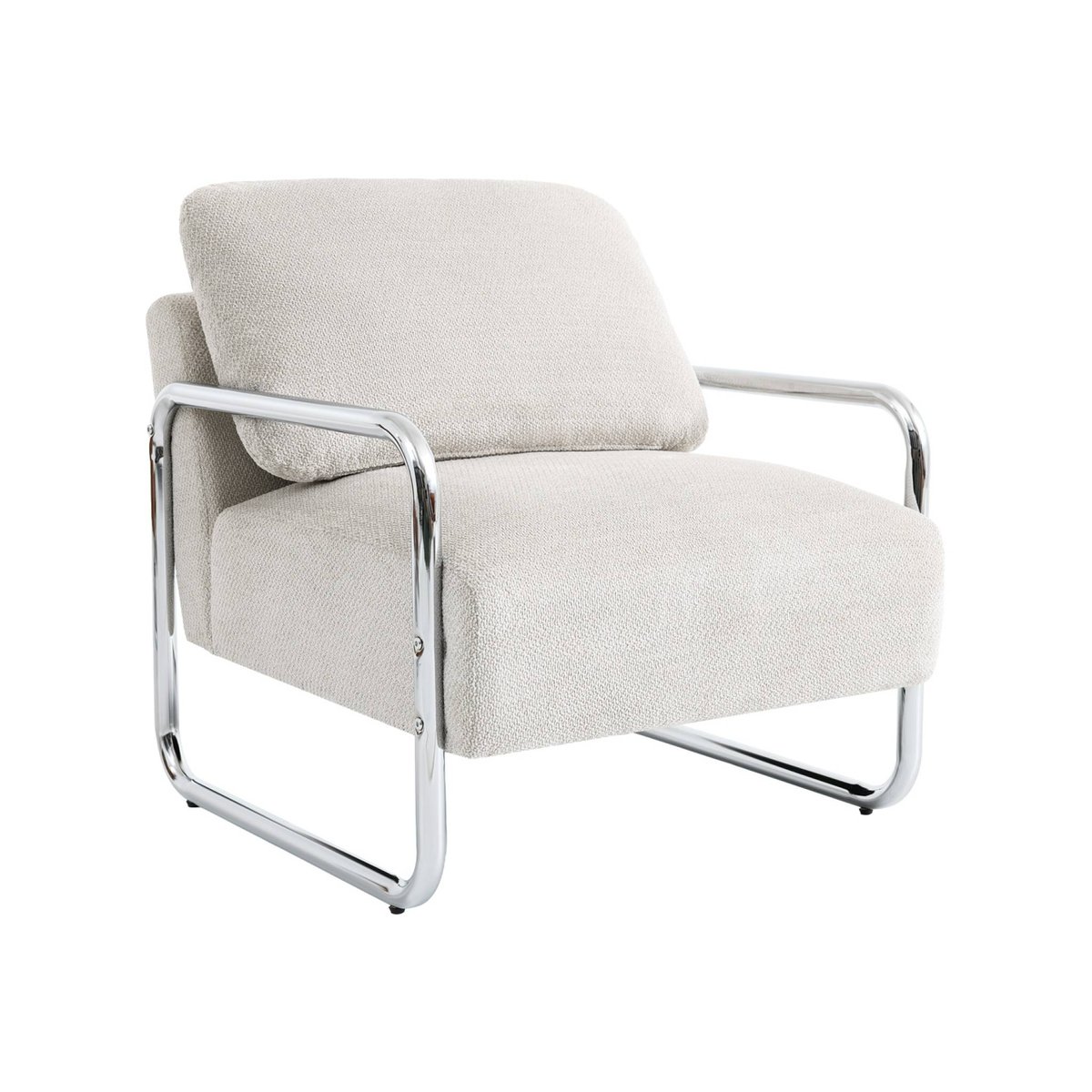 Fauteuil vintage tissu chenille armature chromée JOE blanc cassé, SWEEEK