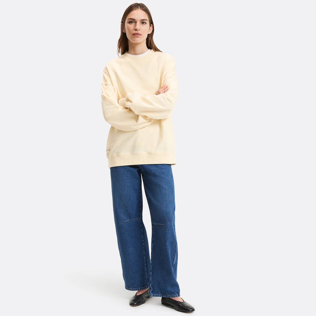 Felpa con messaggio, vestibilità ampia, collo rotondo beige, LA REDOUTE COLLECTIONS