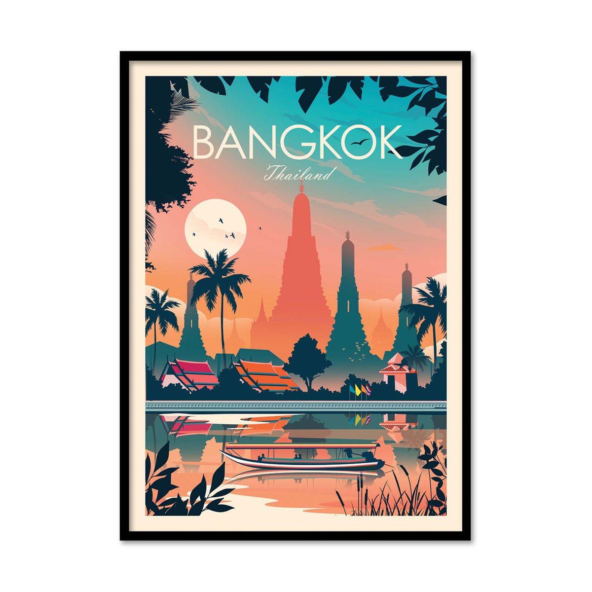 Affiche d'art - Bangkok - Studio Inception affiche d'art avec cadre bois noir, WALL EDITIONS
