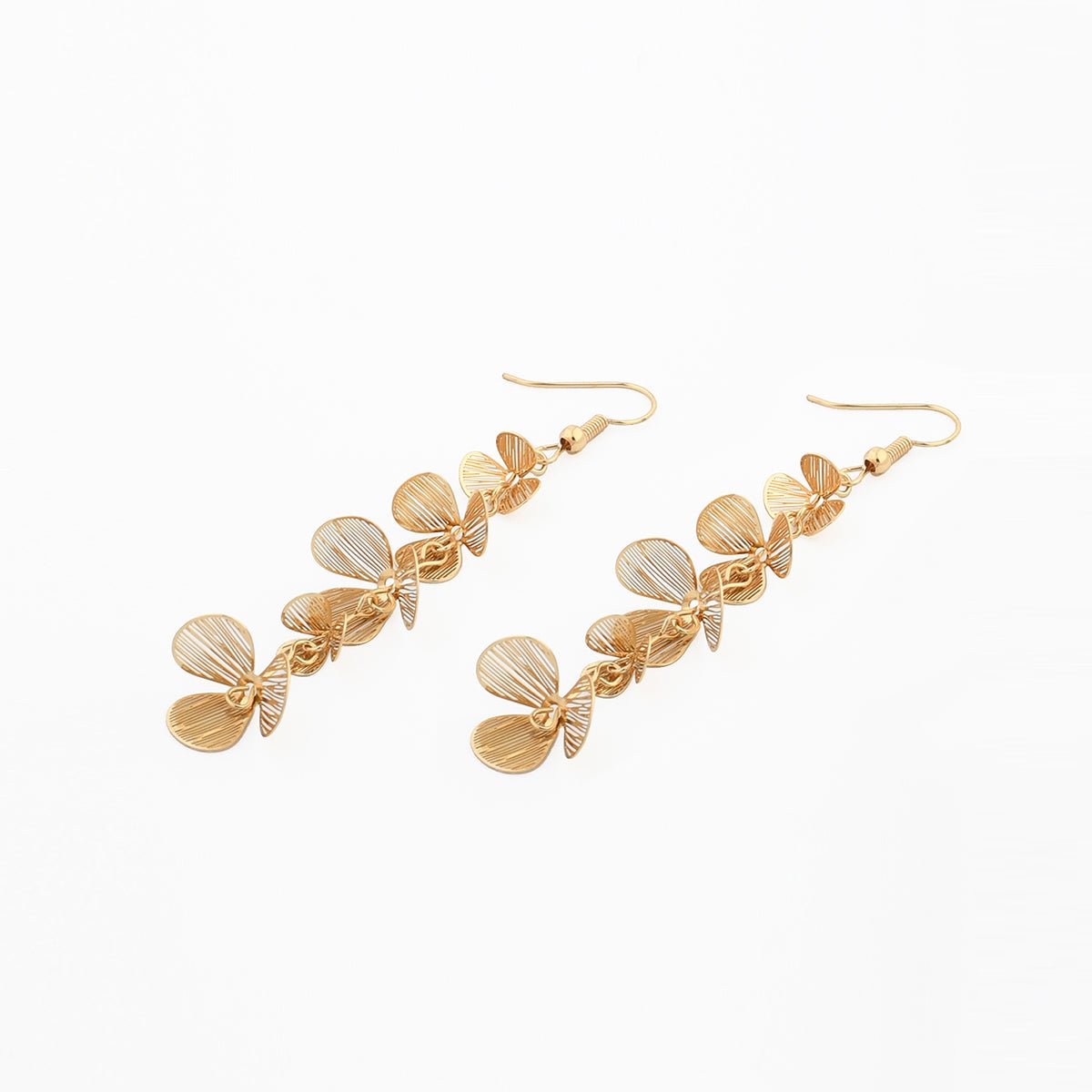 Longues boucles d'oreilles à pétales en filigrane doré doré, BALABOOSTE