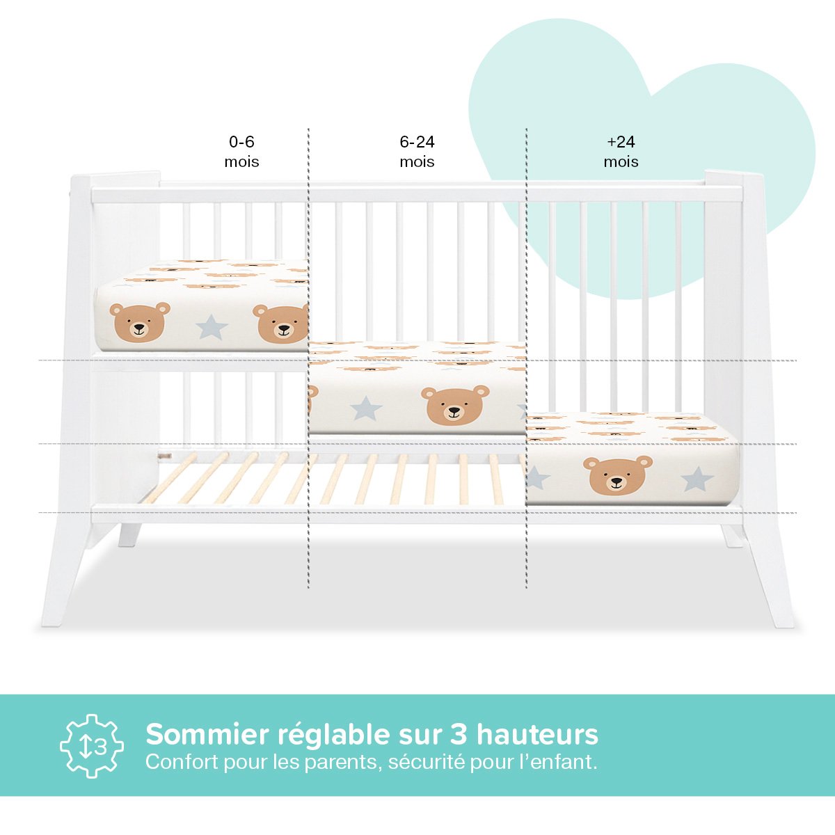Lit bébé évolutif Timeo - Espace qui grandit gris, MINEA