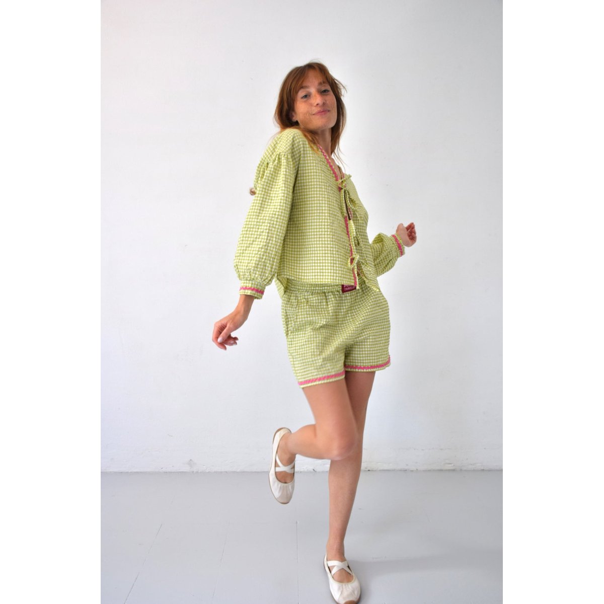 Short vichy taille élastique MARTA vert / jaune, MINDTRAVELER