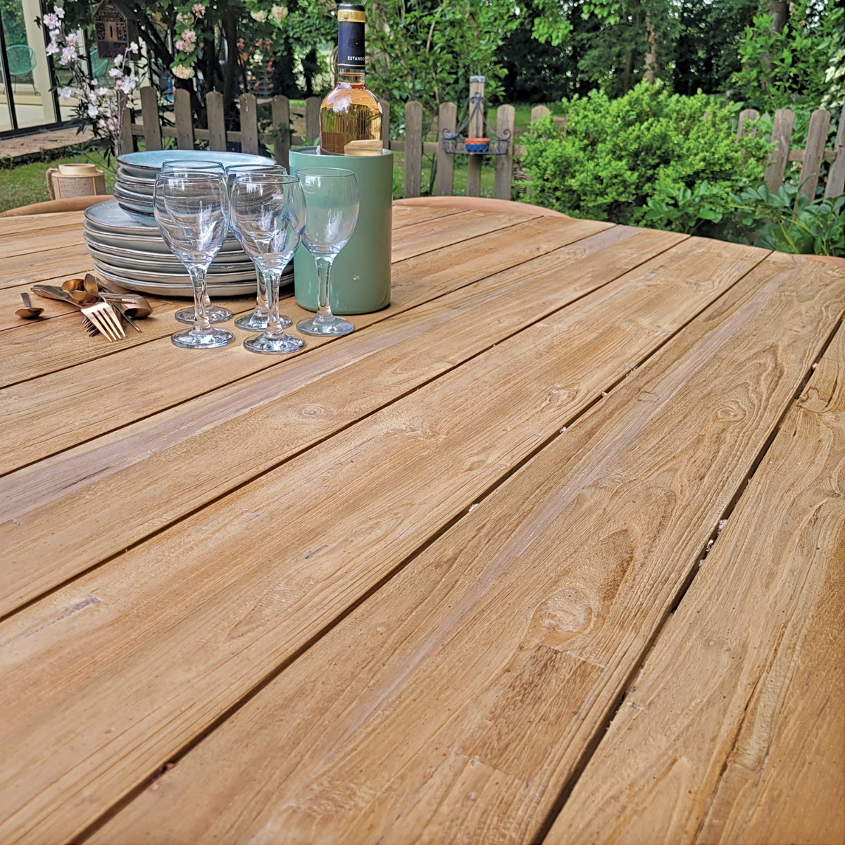 Table ronde en teck recyclé D 165 cm - SAKAI naturel, GECKO JARDIN