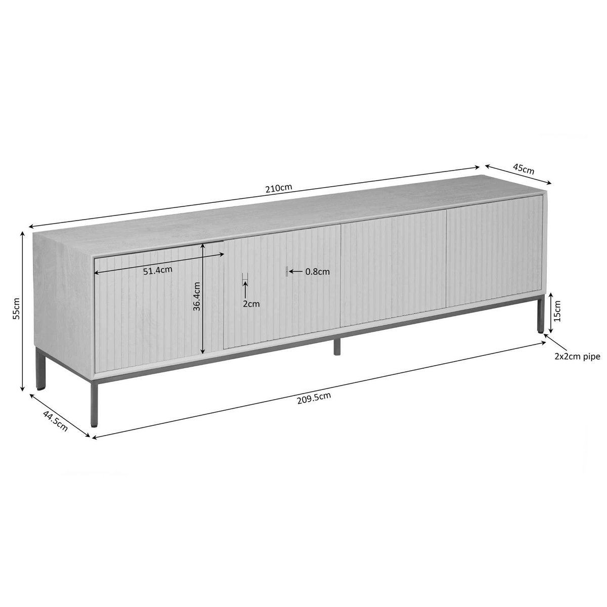 Meuble TV 4 portes bois rainuré CORTINA bois, PIER IMPORT
