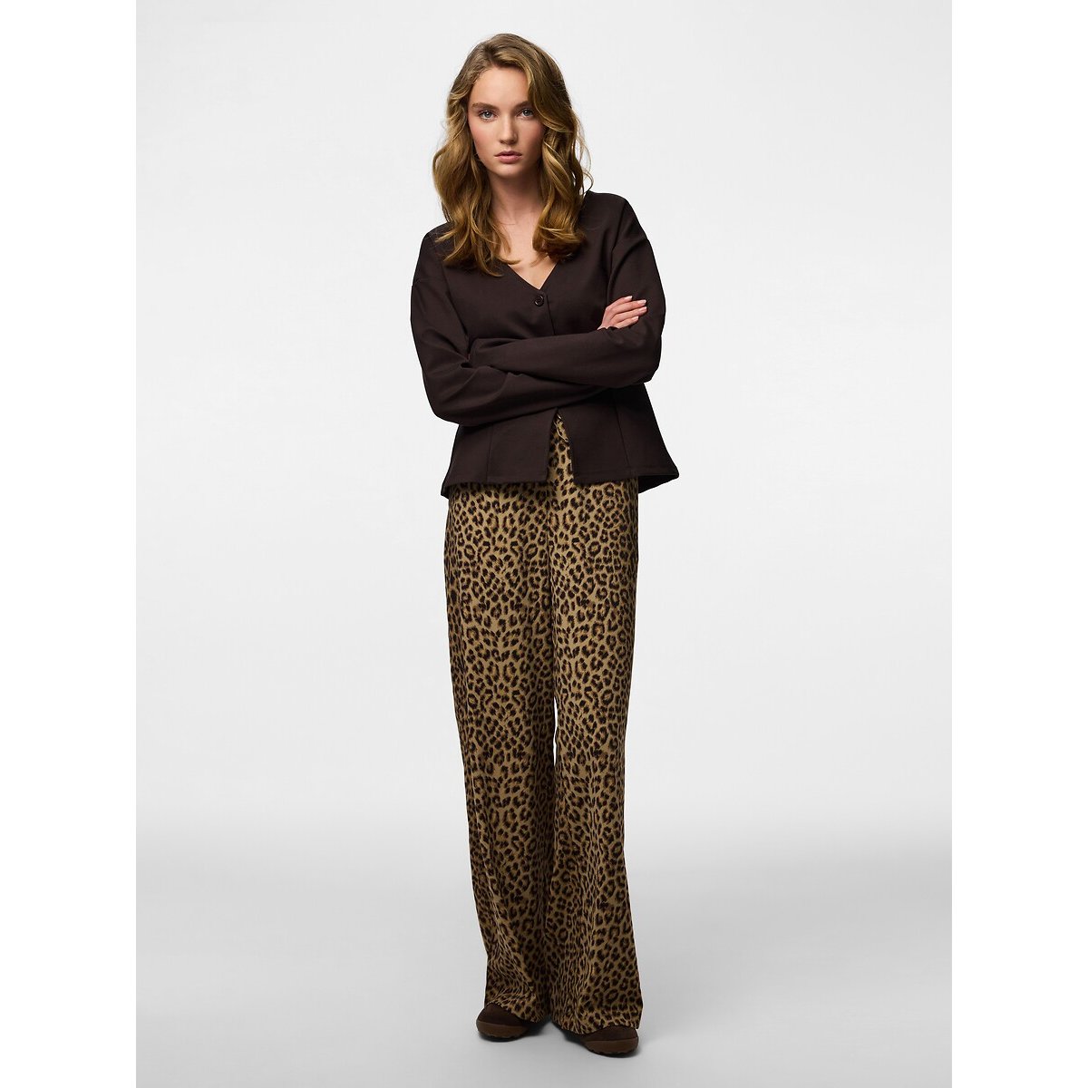 Leopard Print Wide Leg Trousers leopard print, PIECES