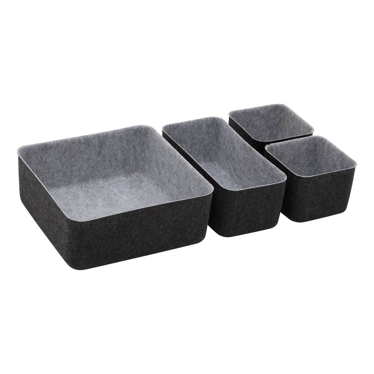 Lot de 4 organiseurs de tiroir Feltia rectangulaires 25x25cm noir, 5FIVE SIMPLY SMART