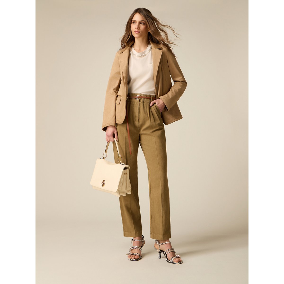 Pantalon baggy paperbag marron, OLTRE