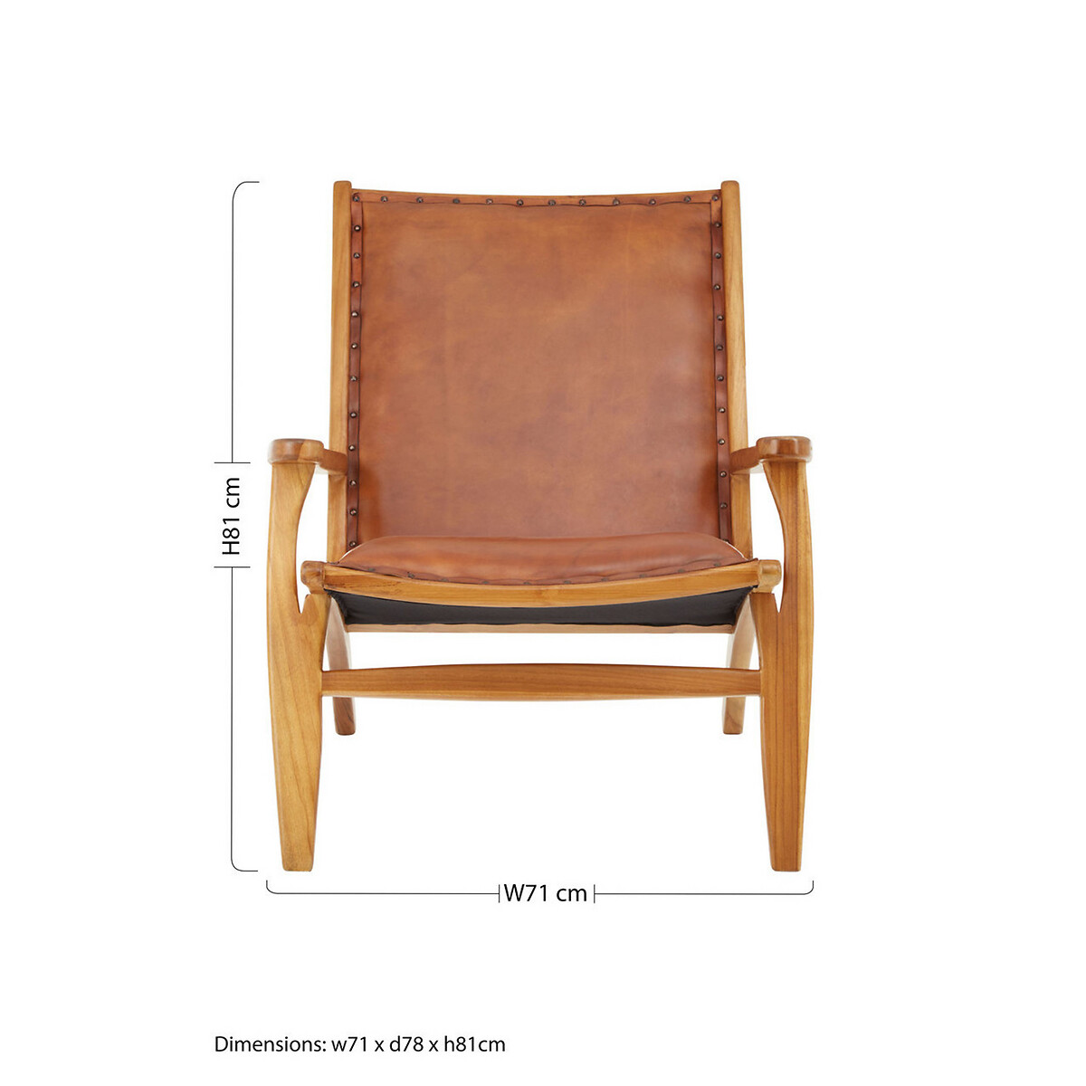 Laid Back Brown Leather and Natural Teak Wood Mid Century Chair tan, FIFTY FIVE SOUTH