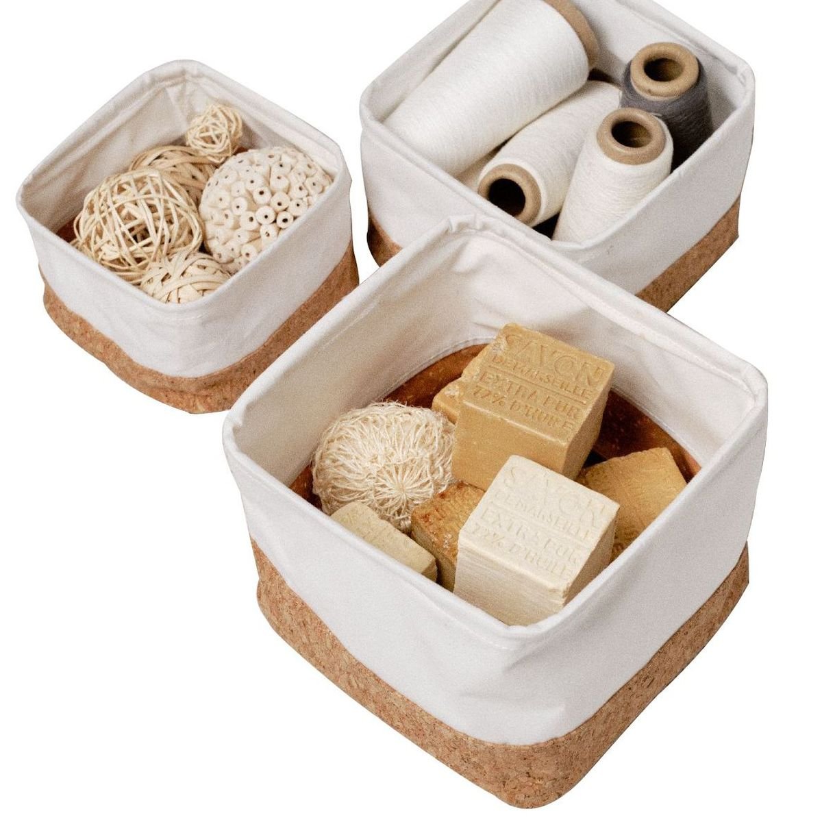 Lot de 3 paniers carrés SIMPLICITY beige, FACTORY