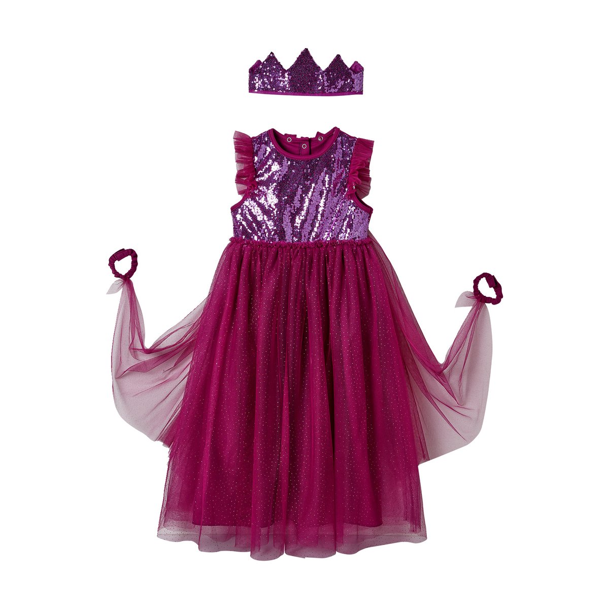 Déguisement de princesse avec voile et couronne prune, VERTBAUDET
