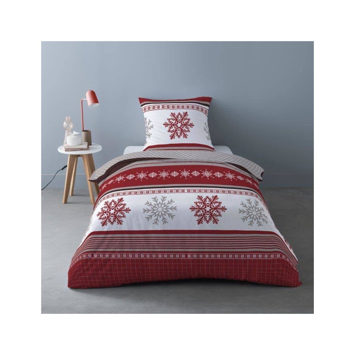 Housse de couette Flanelle 140x200 ADELE + 1 taie rouge, DECORATIE