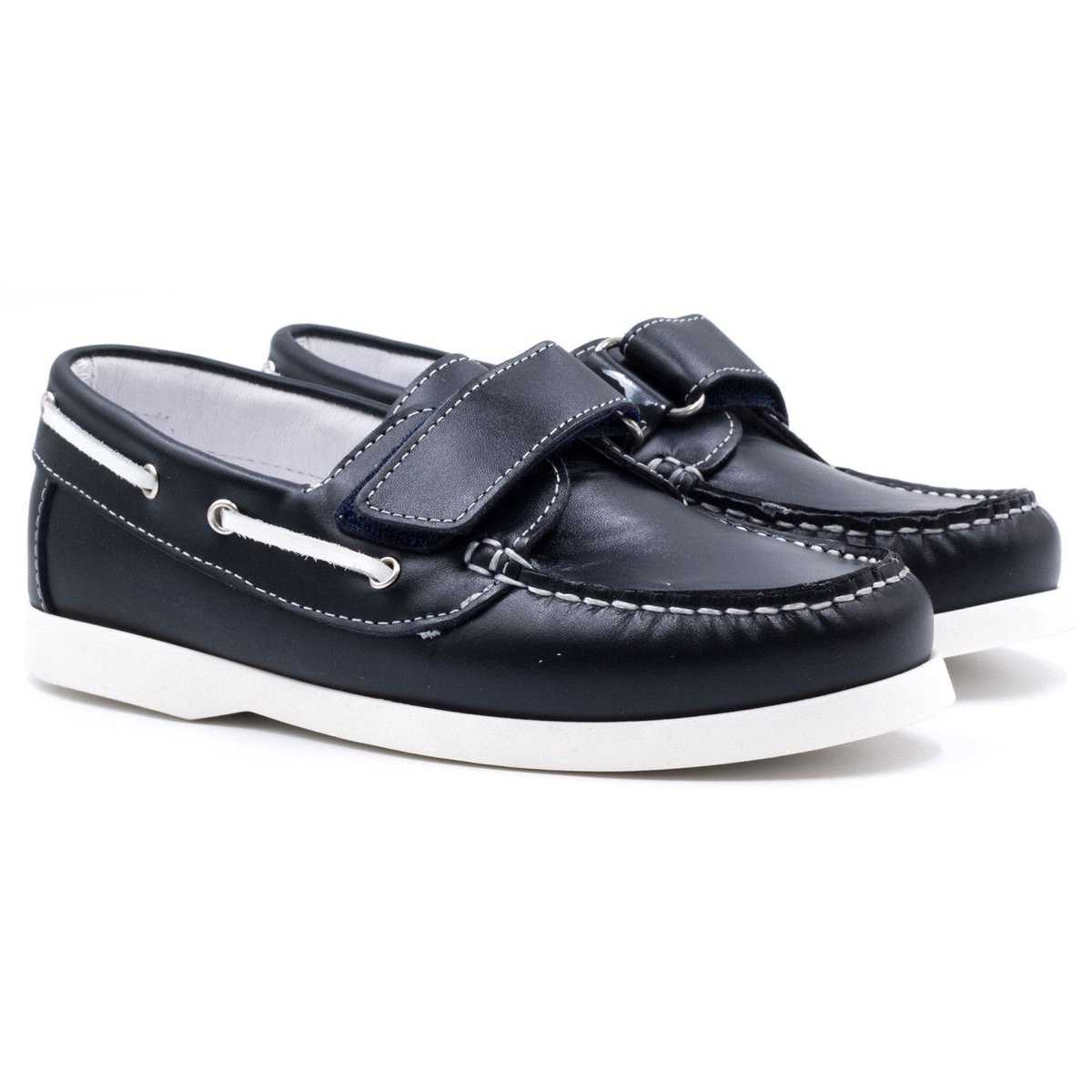 Chaussures bateau enfant en cuir, faciles à enfiler - BONI BOAT bleu marine, BONI&SIDONIE