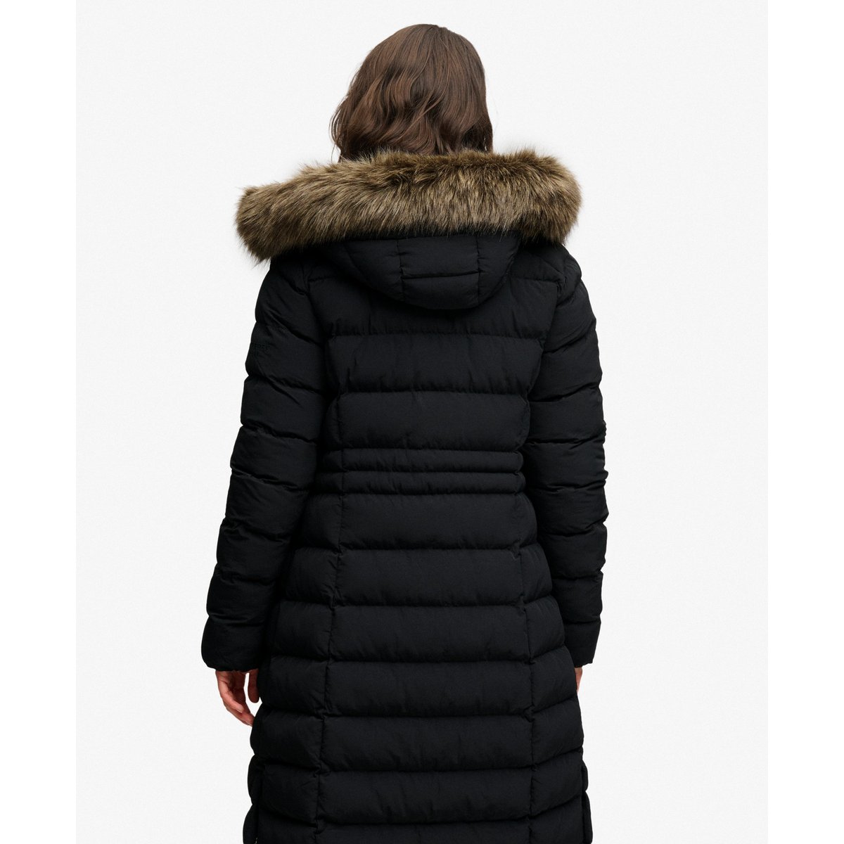 Veste Fuji Longue à Capuche en imitation Fourrure noir, SUPERDRY