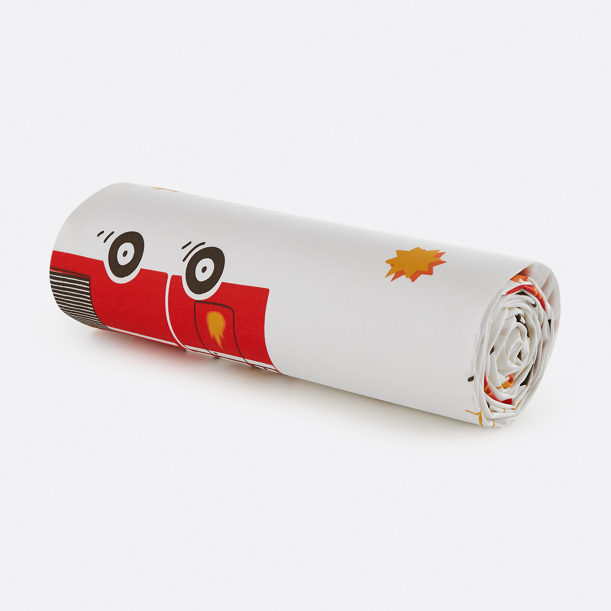 Sábana bajera para niños, 30% algodón reciclado, estampado de bomberos, gorro de 25 cm, POMPIER BIS blanco, SO'HOME