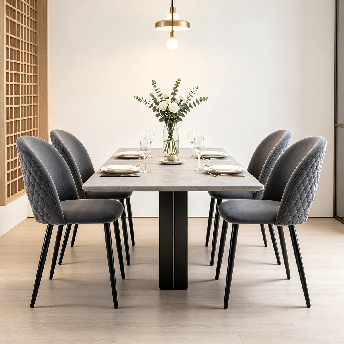 Lot de 4 chaises de salle à manger style industriel en velours, BANZEL gris, MEUBLES COSY