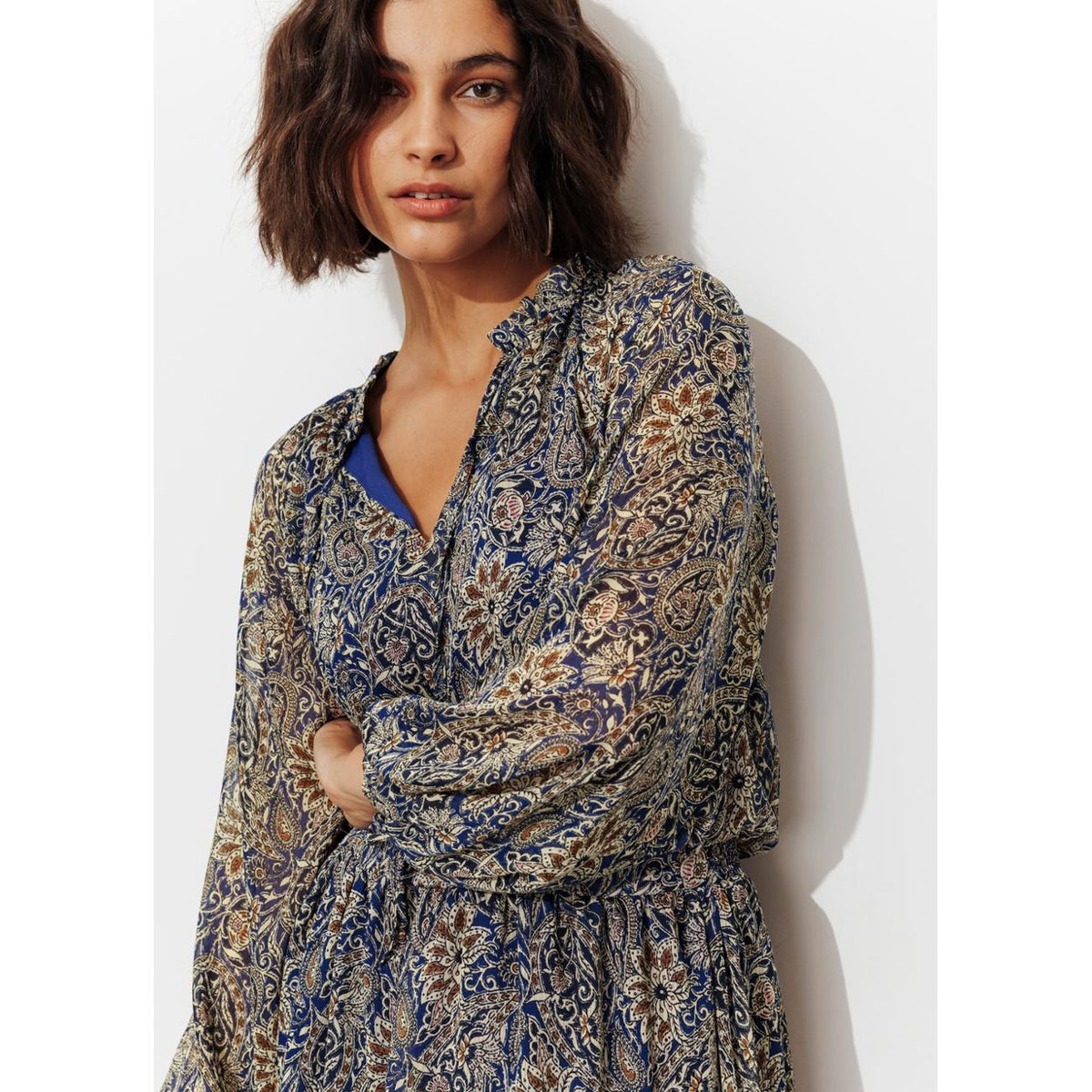 Robe courte imprimée imprimé bleu, PROMOD
