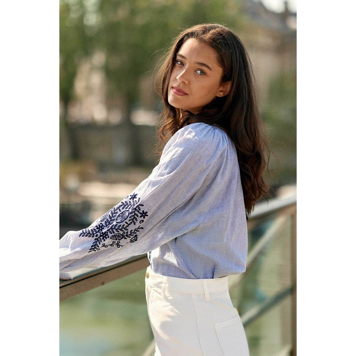 Blena Oversize Blouse with Embroidered Details blue, LA PETITE ETOILE
