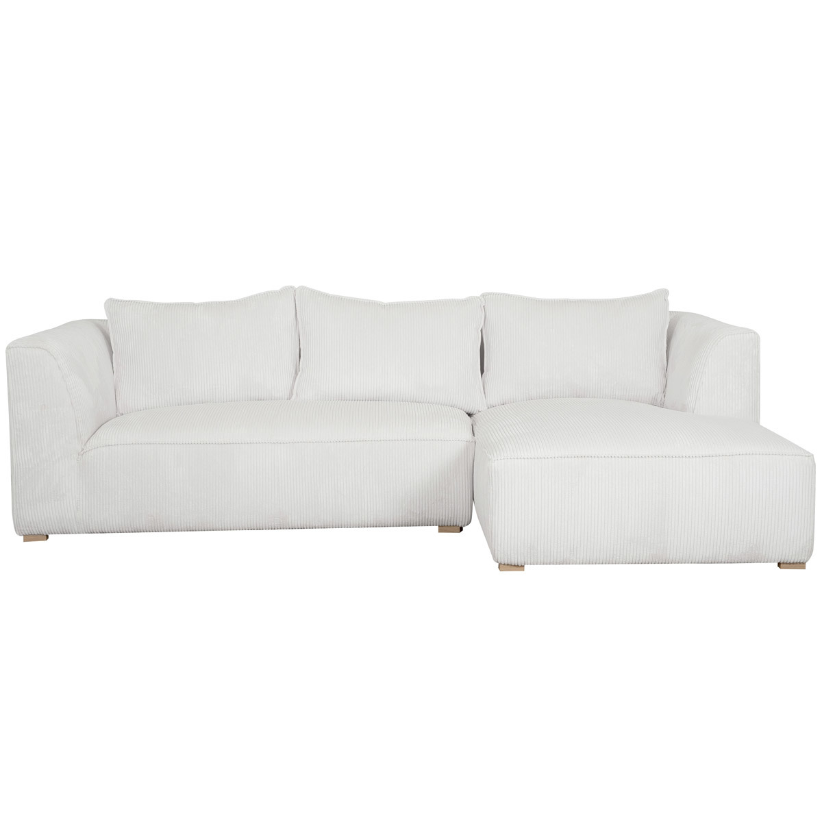 Canapé d'angle droit design 3-4 places en tissu velours côtelé PANAM blanc, MILIBOO