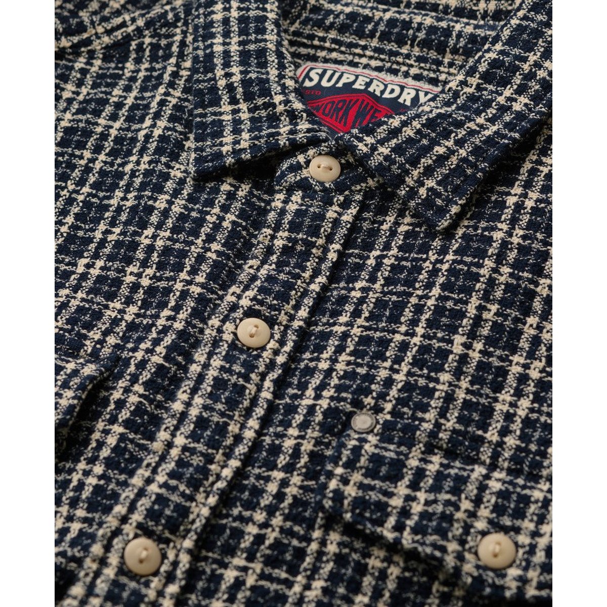 The Merchant Store - Chemise Workwear texturée carreaux indigo texturé, SUPERDRY