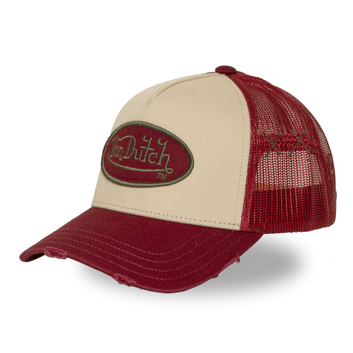 Casquette trucker USED beige/rouge/kaki foncé, VON DUTCH