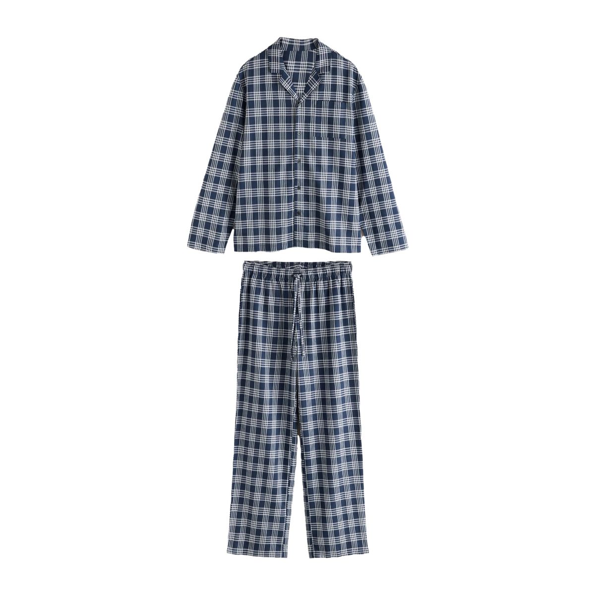 Pyjama boutonné à carreaux et manches longues bleu marine, NEXT