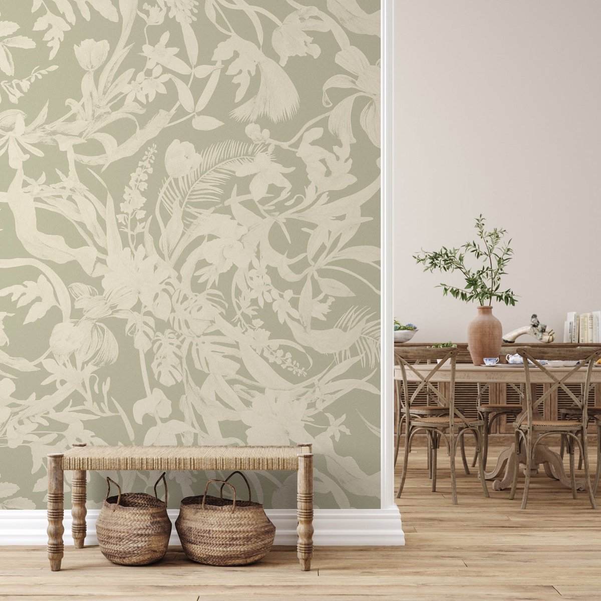 Papier peint panoramique Grandi Fiori - floral stylisé, intissé mat 150g bleu, LE PAPIERS DE NINON