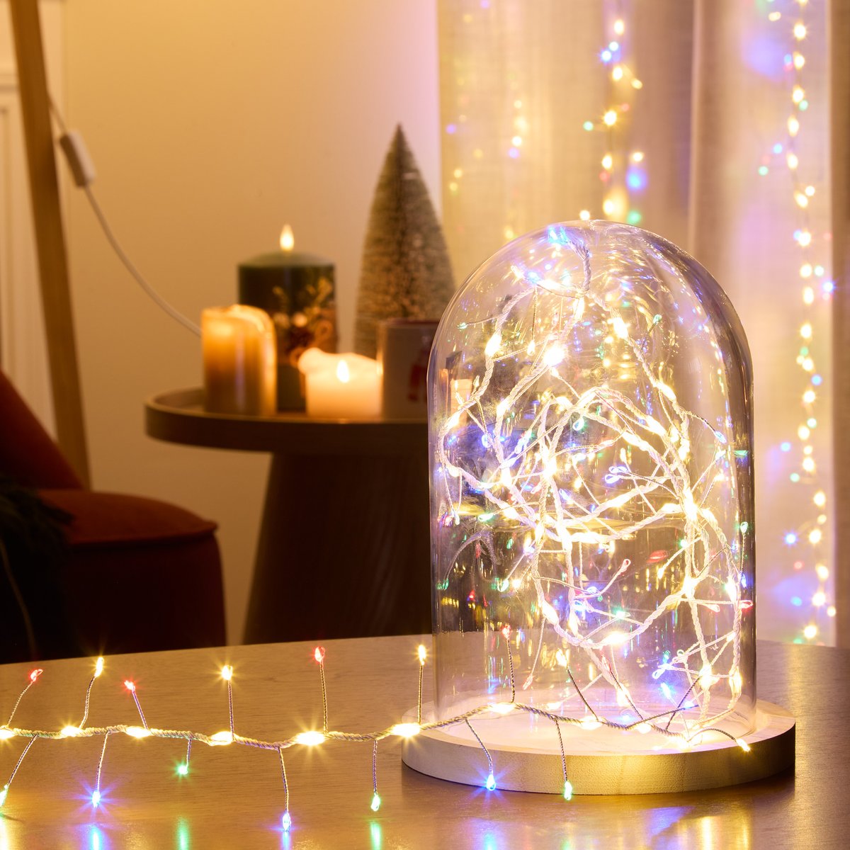 Lot de 2 guirlandes lumineuses d'extérieur 4 m 300 LED blanc froid et blanc chaud fil cuivre sur secteur multicolore, FEERIC LIGHTS & CHRISTMAS