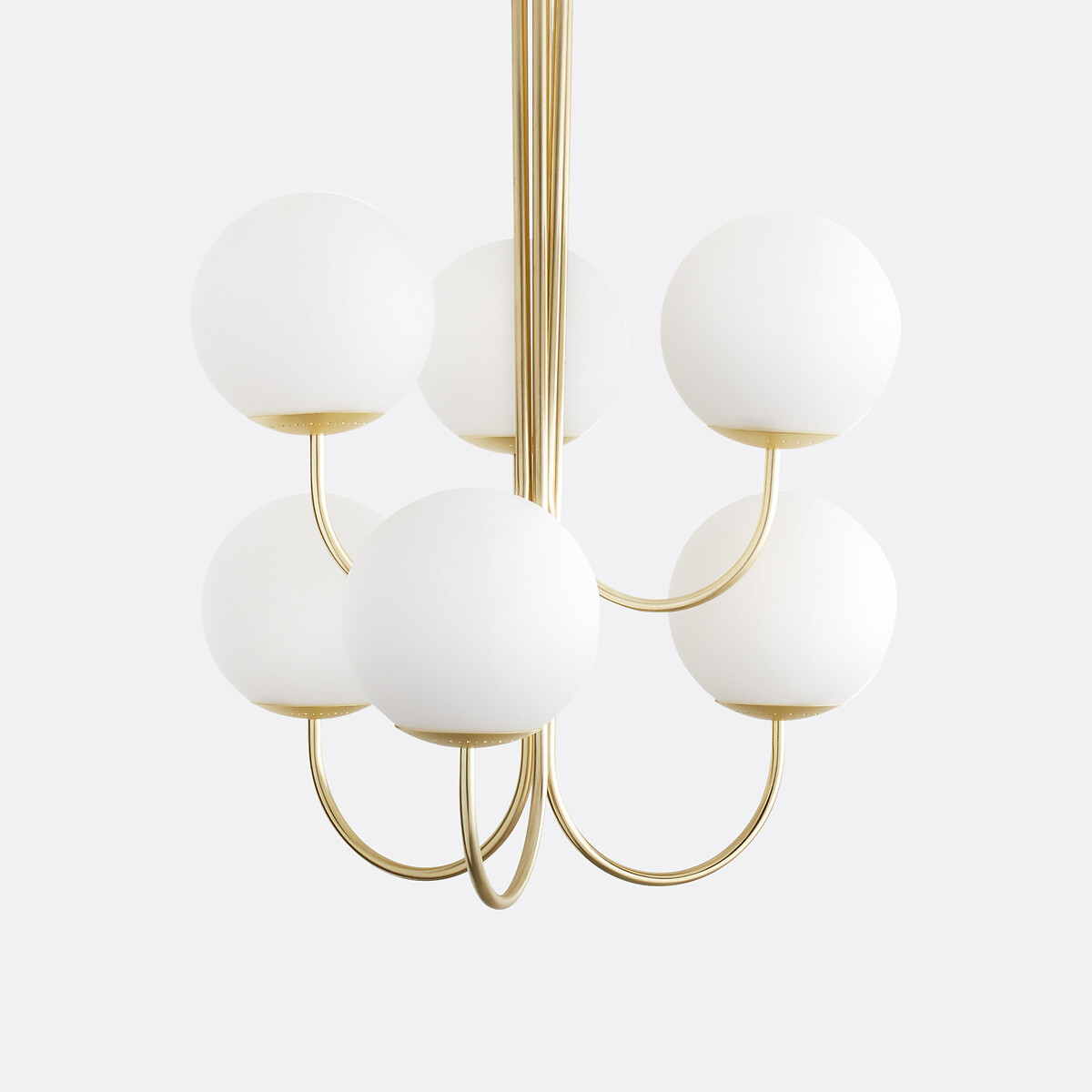 Suspension laiton et verre opaline, 6 globes, MORICIO blanc, LA REDOUTE INTERIEURS
