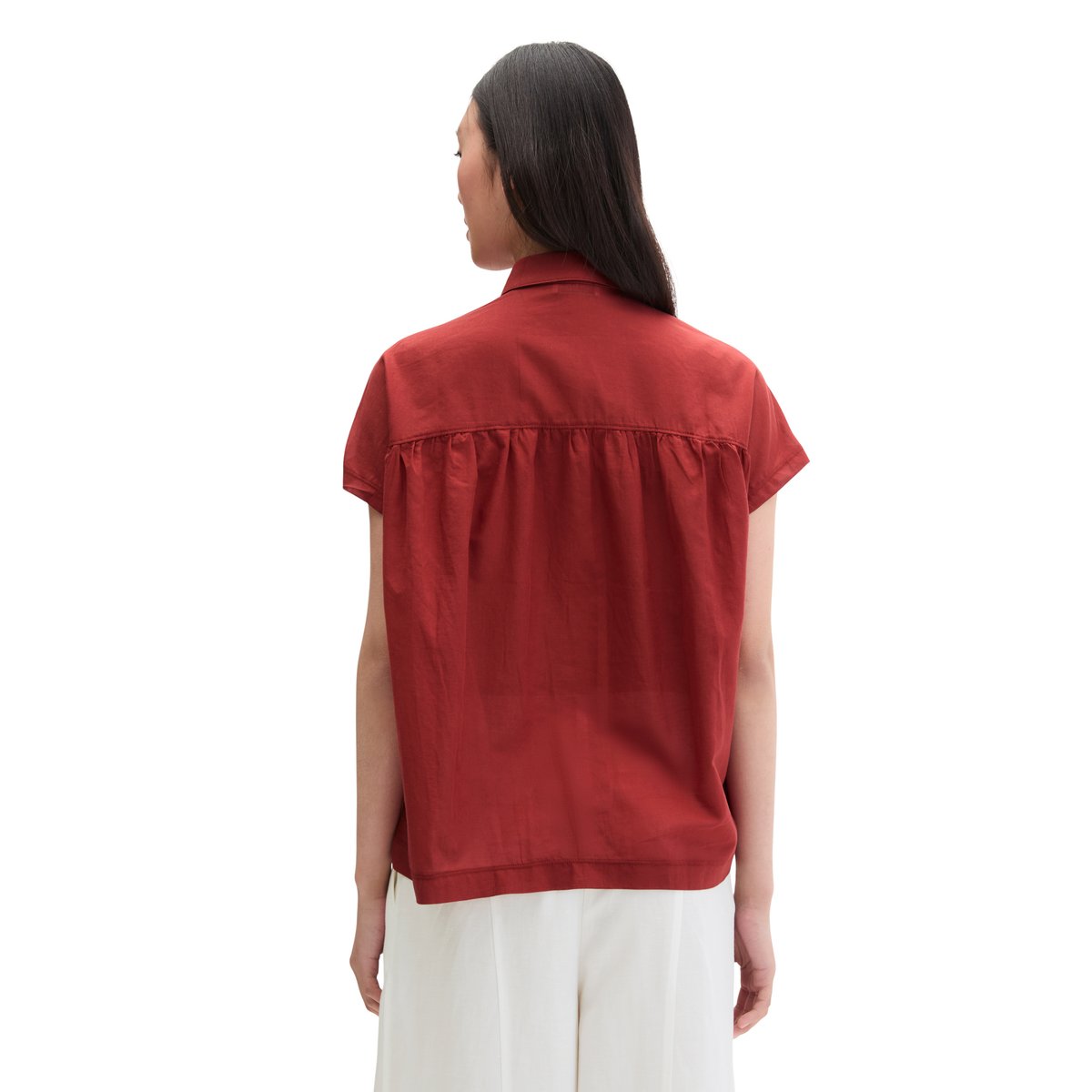 Blouse en jersey large en mélange de matériaux rouge foncé, MARC O'POLO