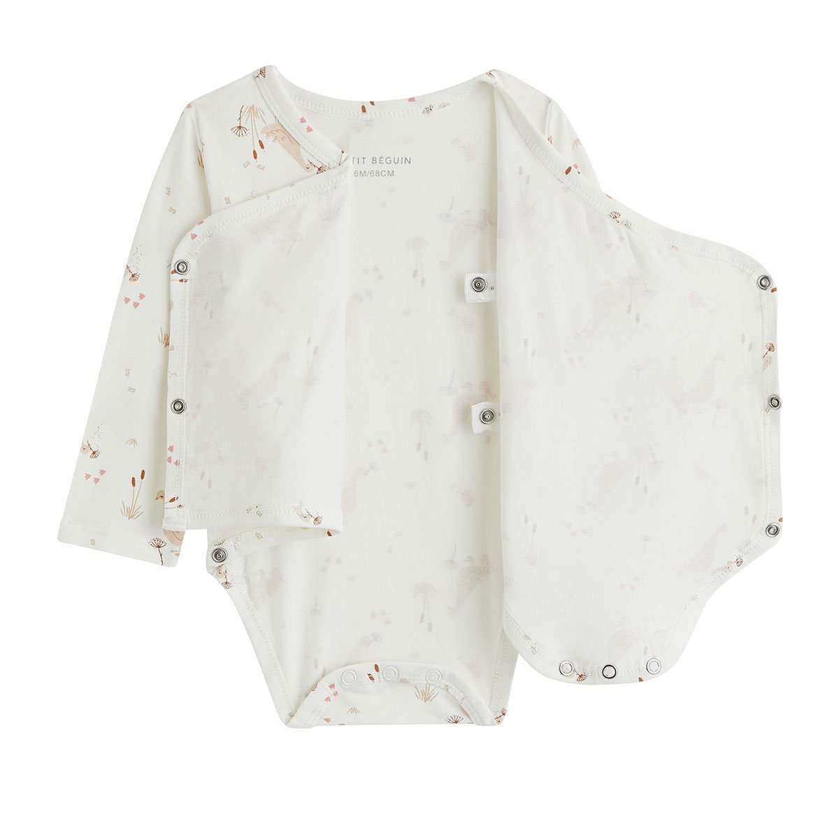 Lot de 3 bodies bébé manches longues ouverture croisée Margot ecru, PETIT BEGUIN