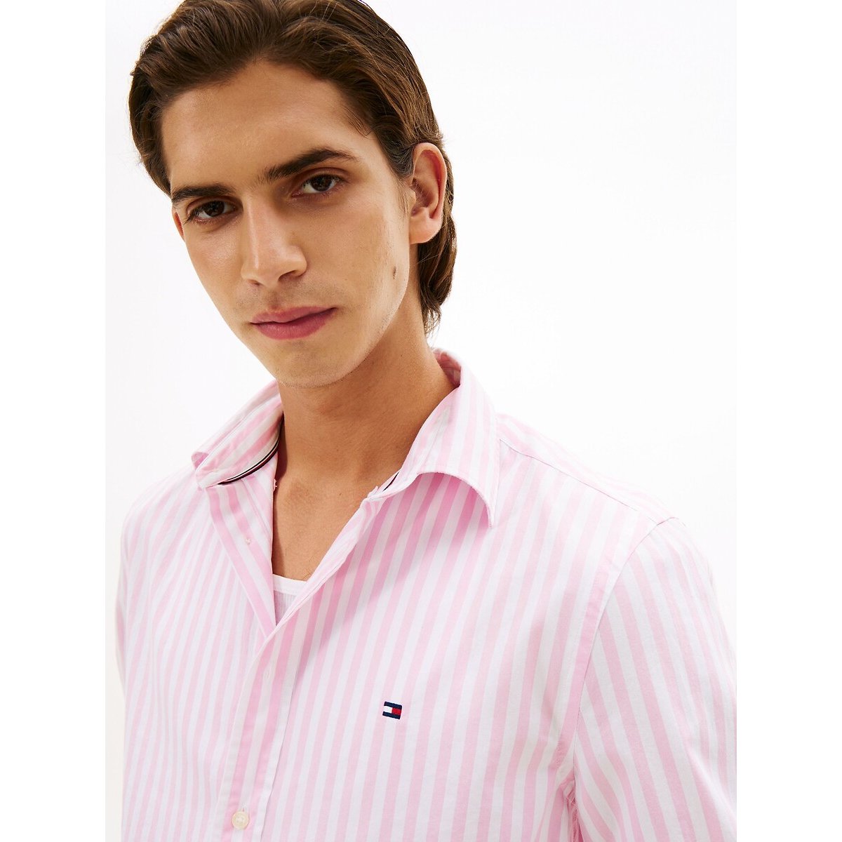 Chemise coupe standard en popeline rayé rose, TOMMY HILFIGER
