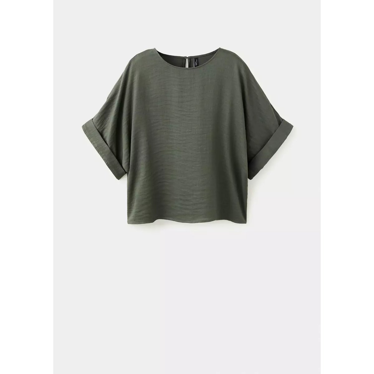 Blouse fluide à manches retroussées vert, MANGO