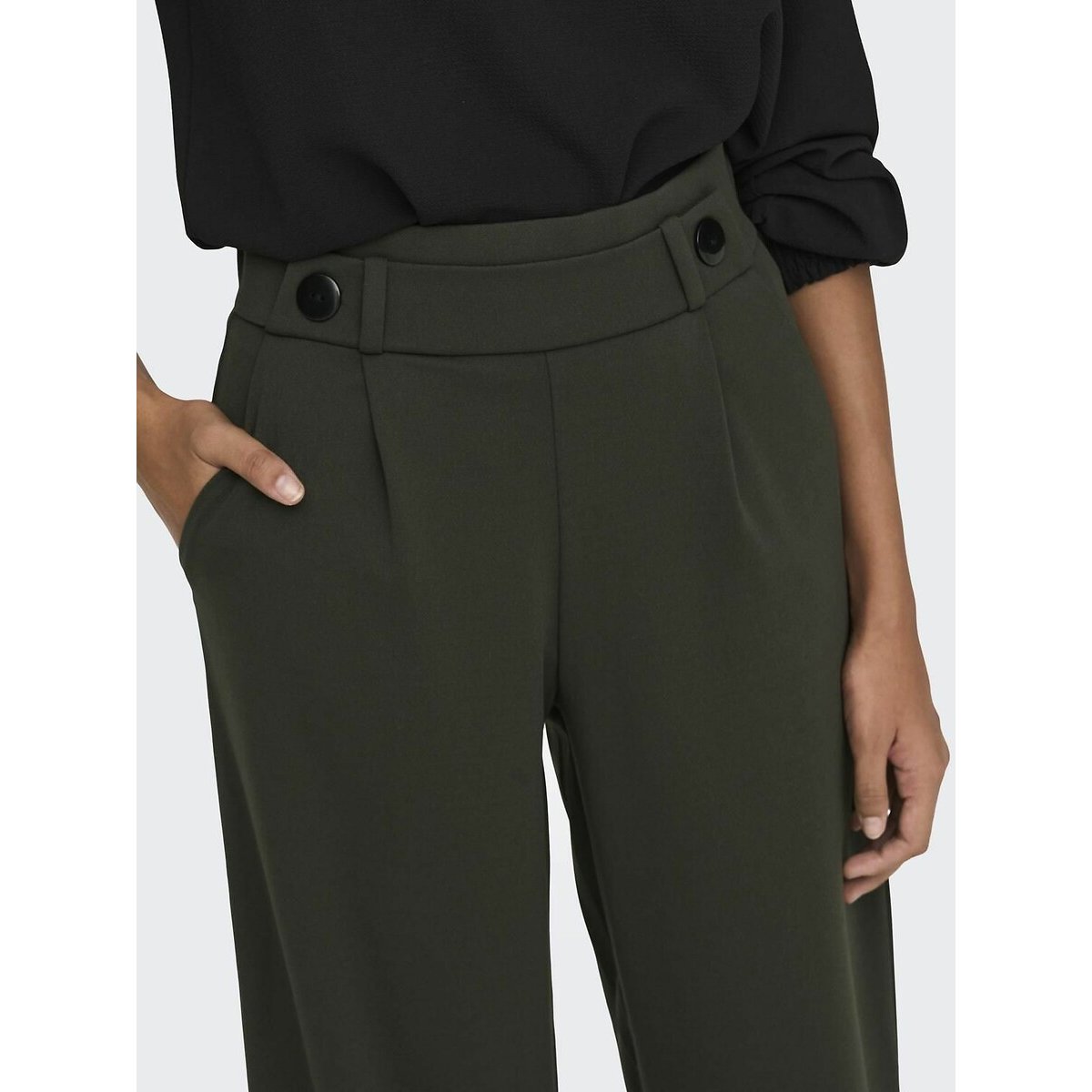 Pantalón ancho, talle alto verde oscuro, JDY